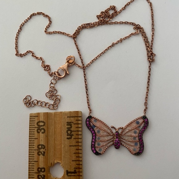 🦋925 Silver enamel butterfly cz stones 14k rose gold plated necklace - Picture 2 of 3